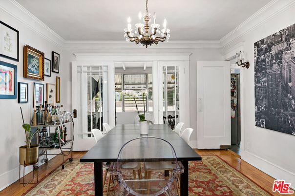 Chandelier, Dining room, Interior, Wood Texture Flooring