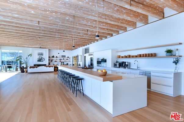 Interior, Kitchen, Pendant Lights, Stainless Steel Appliances, Wooden Beams, Wooden Ceilings, Wood Texture Flooring
