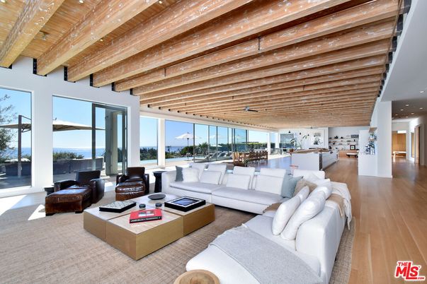 Interior, Living room, Recessed Lighting, Water, Wooden Beams, Wooden Ceilings, Wood Texture Flooring
