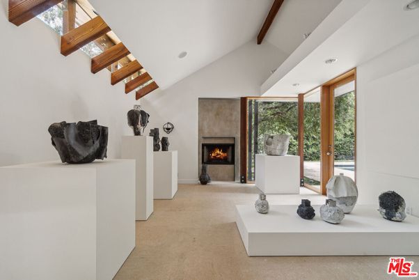 Fireplace, Interior, Recessed Lighting, Wooden Beams