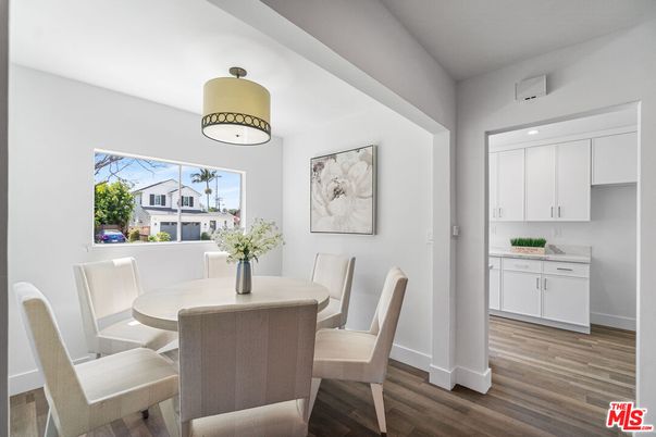 Dining room, Interior, Recessed Lighting, Wood Texture Flooring