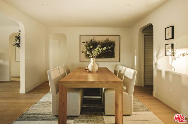Dining room, Interior, Recessed Lighting, Wood Texture Flooring