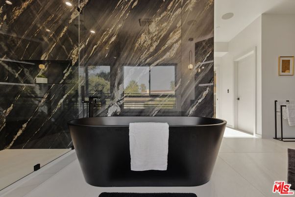 Bathroom, Free Standing Baths, Glass Shower, Interior, Marble Walls