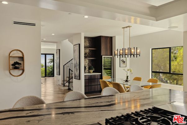 Dining room, Interior, Pendant Lights, Recessed Lighting, Wood Texture Flooring