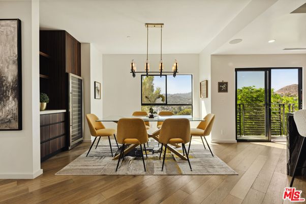 Dining room, Interior, Pendant Lights, Recessed Lighting, Wood Texture Flooring