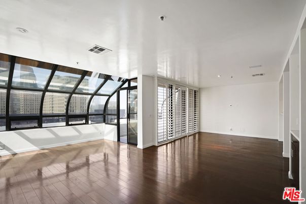 Empty room, Glass Ceilings, Interior, Recessed Lighting, Wood Texture Flooring