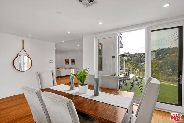 Dining room, Interior, Recessed Lighting, Wood Texture Flooring