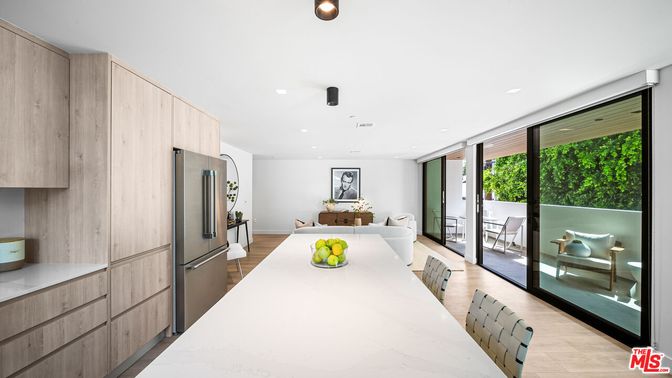 Dining room, Interior, Kitchen, Living room, Recessed Lighting, Stainless Steel Appliances, Wood Texture Flooring