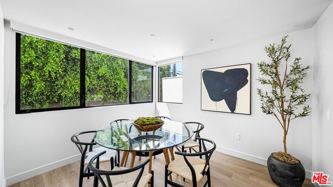 Dining room, Interior, Recessed Lighting, Wood Texture Flooring