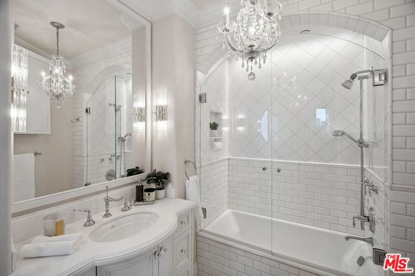 Bathroom, Chandelier, Glass Shower, Interior, Pendant Lights