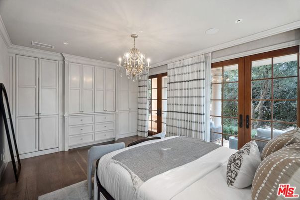 Bedroom, Chandelier, Interior, Recessed Lighting, Wood Texture Flooring