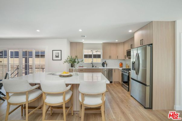 Dining room, Interior, Kitchen, Recessed Lighting, Stainless Steel Appliances, Wood Texture Flooring