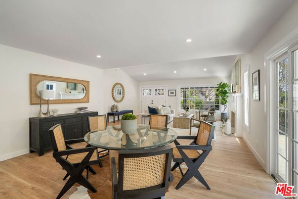 Dining room, Interior, Living room, Recessed Lighting, Wood Texture Flooring