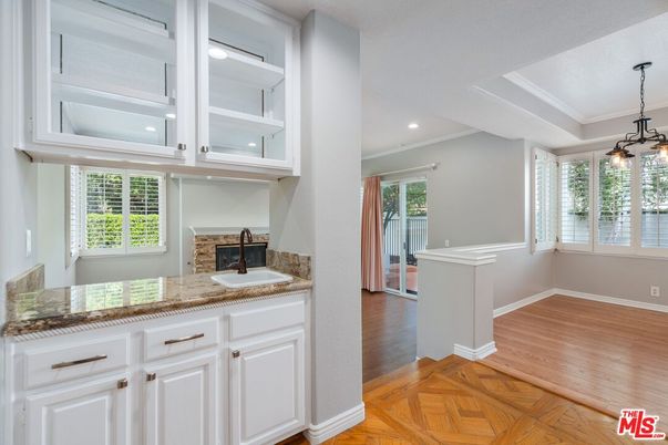 Fireplace, Interior, Pendant Lights, Recessed Lighting, Wood Texture Flooring