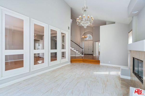 Chandelier, Empty room, Fireplace, Interior, Marble