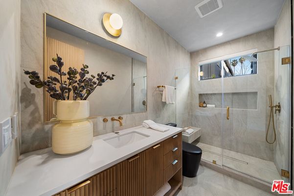 Bathroom, Glass Shower, Interior, Recessed Lighting