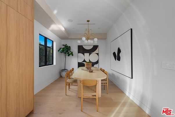 Dining room, Interior, Pendant Lights, Wood Texture Flooring