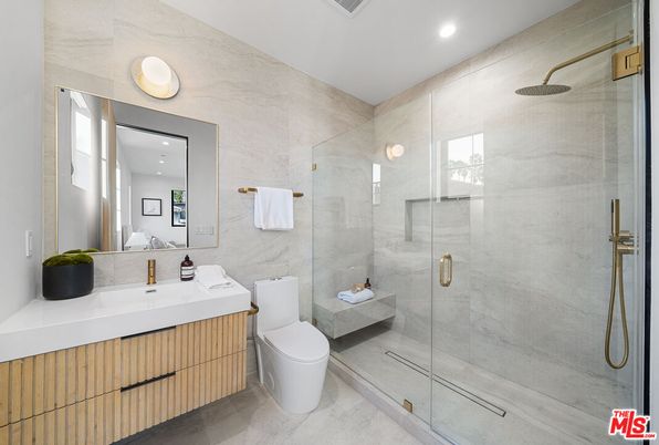 Bathroom, Glass Shower, Interior, Marble Walls, Recessed Lighting