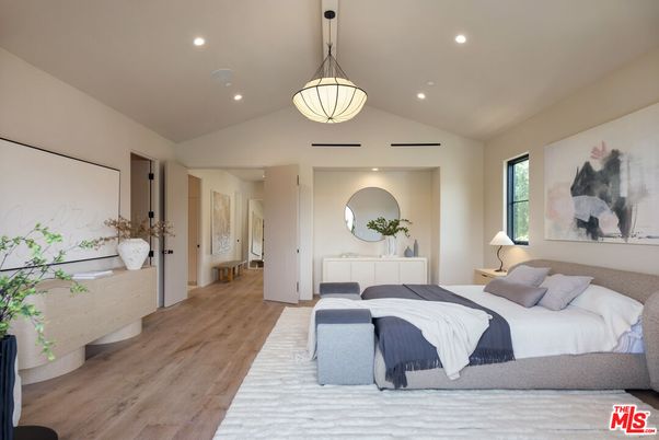 Bedroom, Interior, Pendant Lights, Recessed Lighting, Wood Texture Flooring