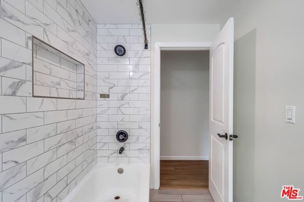 Bathroom, Interior, Marble Walls, Wood Texture Flooring