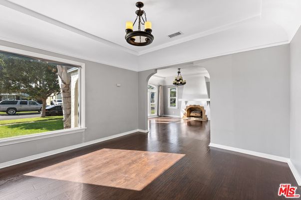Fireplace, Interior, Pendant Lights, Wood Texture Flooring