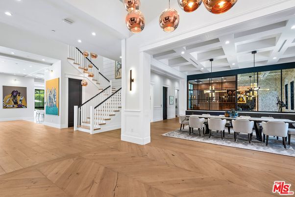 Dining room, Interior, Pendant Lights, Recessed Lighting, Wood Texture Flooring
