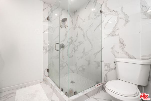 Bathroom, Glass Shower, Interior, Marble, Marble Walls, Recessed Lighting