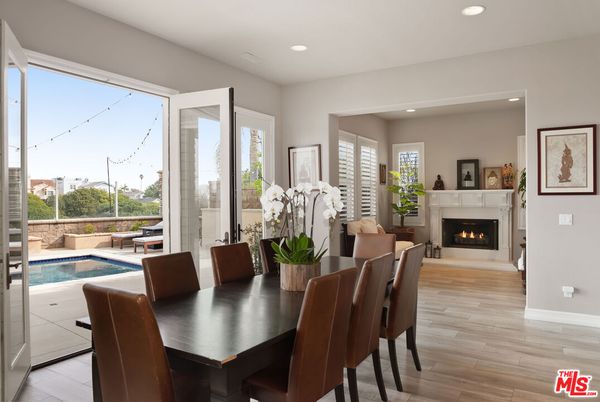 Dining room, Fireplace, Interior, Recessed Lighting, Wood Texture Flooring