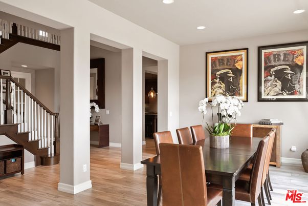 Dining room, Interior, Recessed Lighting, Wood Texture Flooring