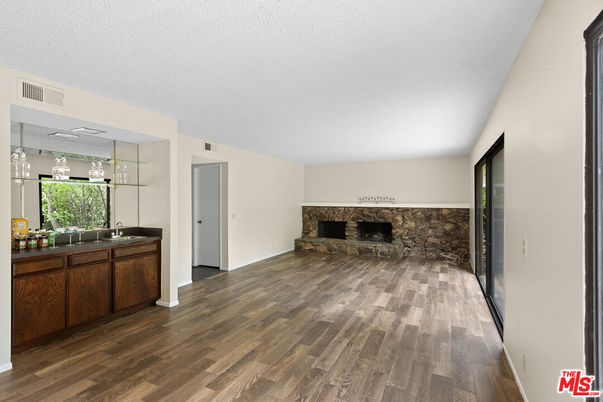 Fireplace, Interior, Pendant Lights, Wood Texture Flooring