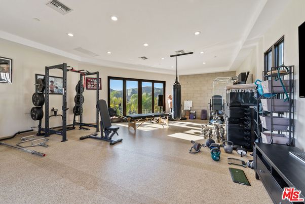Fitness Equipment, Gym, Interior, Recessed Lighting, Stone Walls