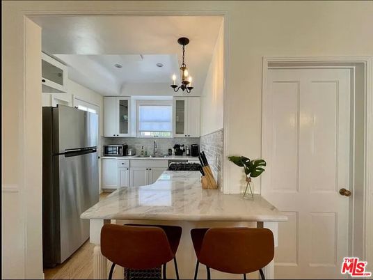 Interior, Kitchen, Pendant Lights, Stainless Steel Appliances, Wood Texture Flooring