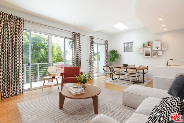 Dining room, Interior, Living room, Recessed Lighting, Wood Texture Flooring