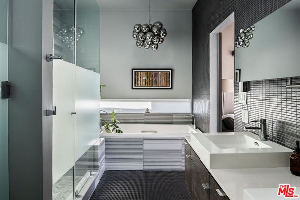 Bathroom, Interior, Pendant Lights, Wood Texture Flooring