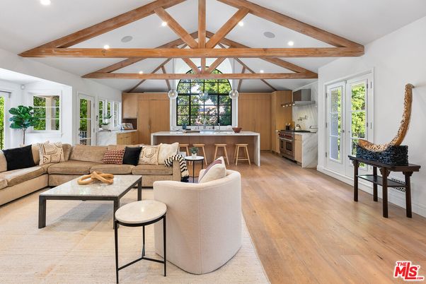 Interior, Kitchen, Living room, Recessed Lighting, Wooden Beams, Wood Texture Flooring