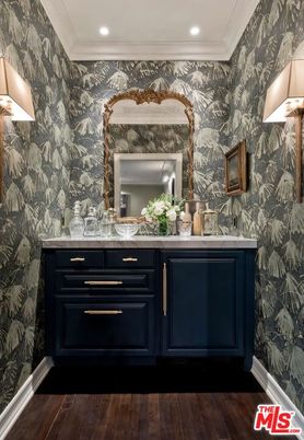 Bathroom, Dual Sink Vanities, Interior, Recessed Lighting, Wood Texture Flooring