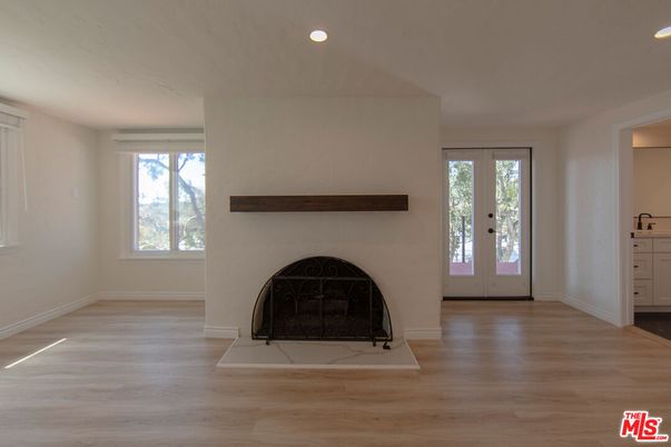 Fireplace, Interior, Recessed Lighting, Wood Texture Flooring