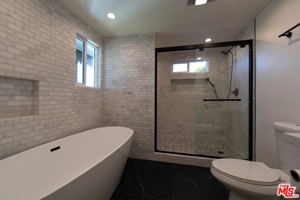 Bathroom, Free Standing Baths, Glass Shower, Interior, Marble, Recessed Lighting
