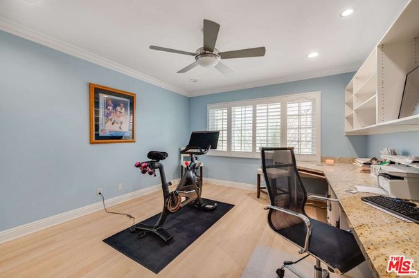 Fitness Equipment, Home Office, Interior, Recessed Lighting, Wood Texture Flooring