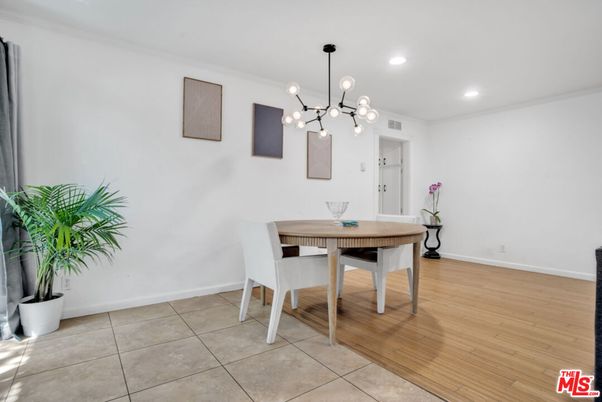 Dining room, Interior, Pendant Lights, Recessed Lighting, Wood Texture Flooring