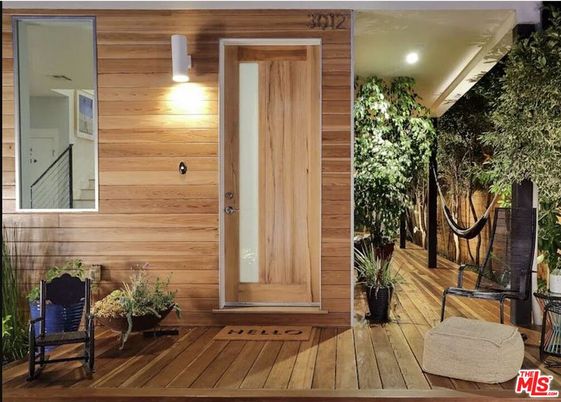 Exterior, Recessed Lighting, Wood Texture Flooring, Wooden Walls