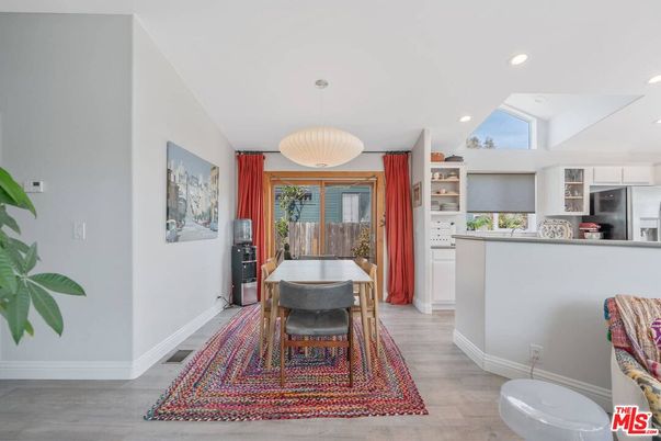 Dining room, Interior, Pendant Lights, Recessed Lighting, Wood Texture Flooring