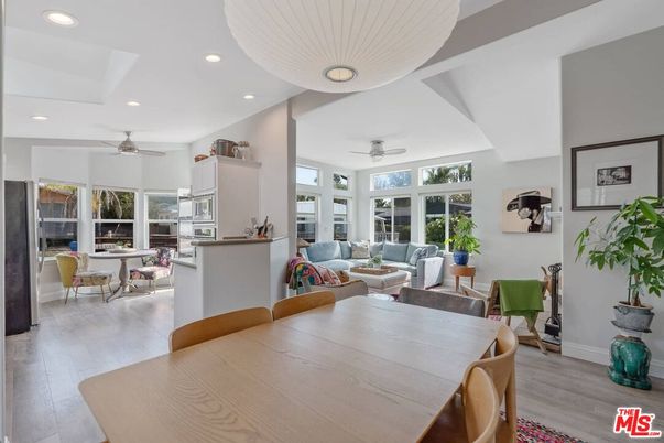 Dining room, Interior, Kitchen, Living room, Recessed Lighting, Wood Texture Flooring