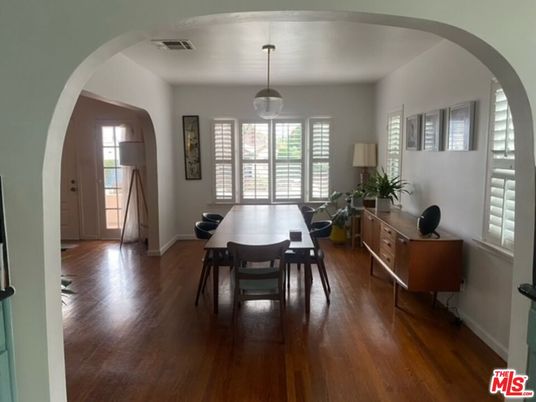 Dining room, Interior, Pendant Lights, Wood Texture Flooring