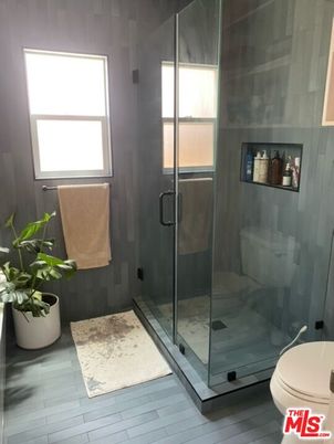 Bathroom, Glass Shower, Interior, Wood Texture Flooring