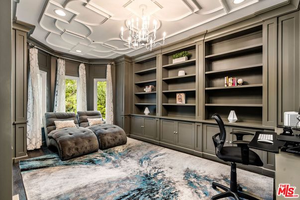 Chandelier, Home Office, Interior, Recessed Lighting