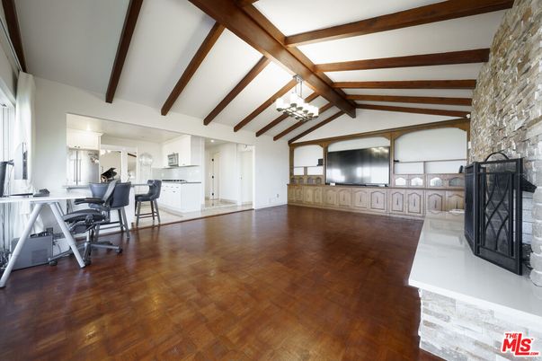 Chandelier, Fireplace, Interior, Wooden Beams, Wood Texture Flooring