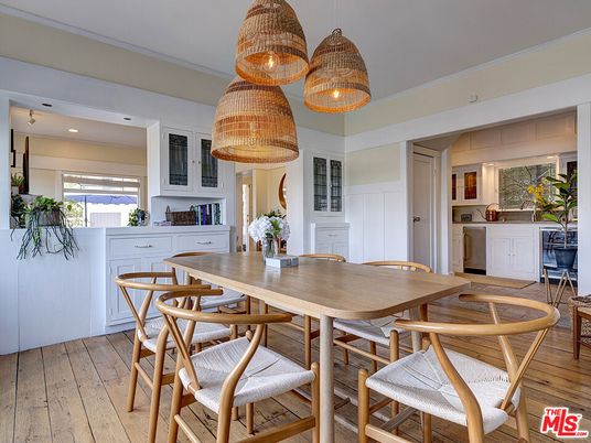 Dining room, Interior, Pendant Lights, Recessed Lighting, Wood Texture Flooring