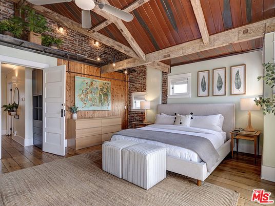 Bedroom, Interior, Stone Walls, Wooden Beams, Wooden Ceilings, Wood Texture Flooring, Wooden Walls