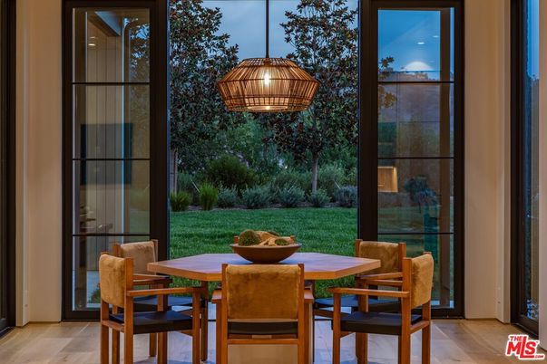 Dining room, Interior, Pendant Lights, Wood Texture Flooring